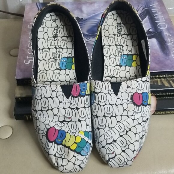 RARE Toms Mix Pattern Leopard Print & Bubble Graffiti Canvas Classic Shoes Sz10 - Picture 2 of 8